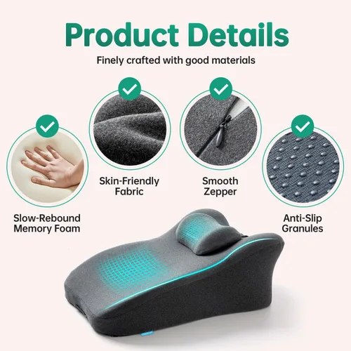 Vista 8 de MOONYOOY Almohada ergonómica de apoyo de espuma viscoelástica y cojín de elevación de piernas, soporte de espalda de espuma viscoelástica