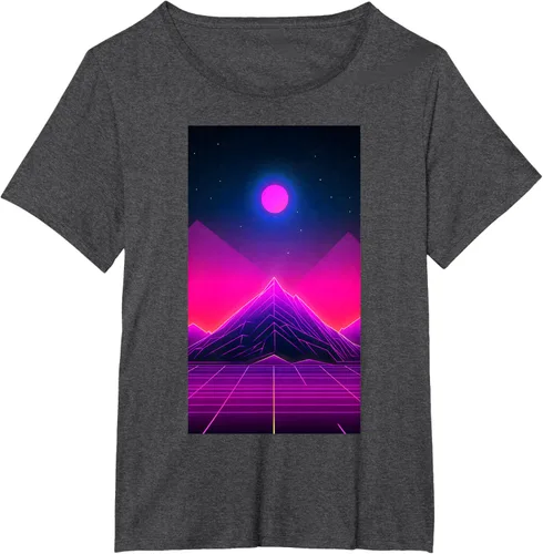 Vista 21 de Retrowave Mountain 80s Vaporwave Synthwave T-Shirt Negro