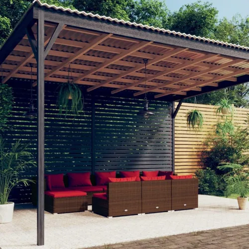 Vista 46 de Sofá de 3 plazas con cojines de ratán de poliéster marrón, juego de muebles de patio al aire libre con 3 sofás centrales para patio trasero, jardín