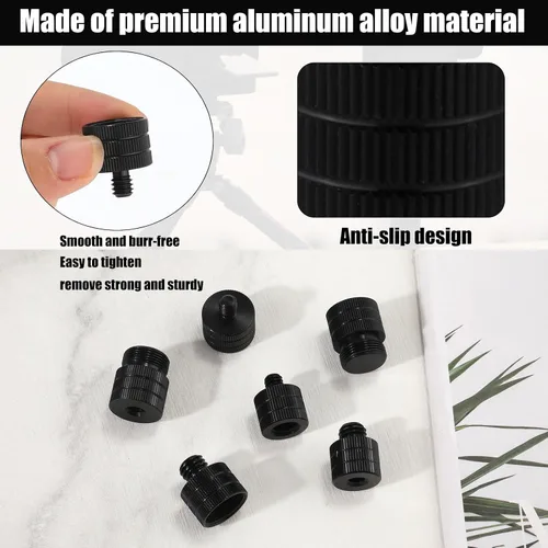 Vista 4 de Adaptador de soporte de micrófono, adaptador de soporte de cámara de aleación de aluminio negro, adaptador de tornillo de micrófono, adaptador