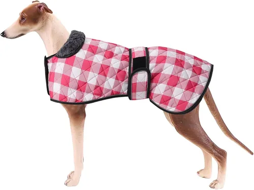Vista 10 de Geyecete Abrigo impermeable para perro Greyhound Whippet Lurcher con forro polar cálido en el interior, ropa para perros al aire libre con bandas