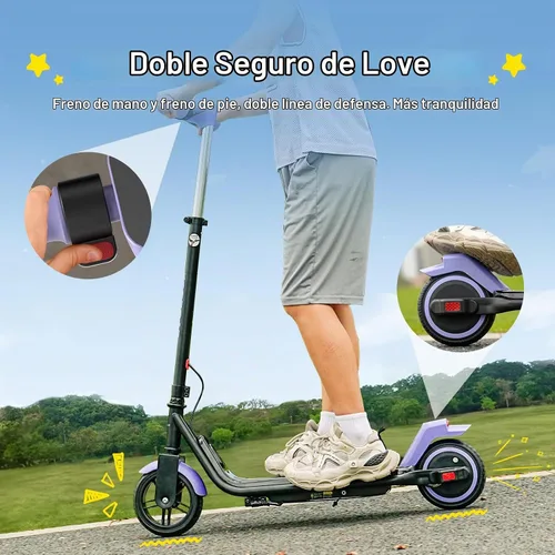 Vista 3 de ECOROAD EK6 - Patinete eléctrico para niños para velocidades de 6-12, 3/6/10 mph para máxima comodidad y altura ajustable, 150 W y doble freno
