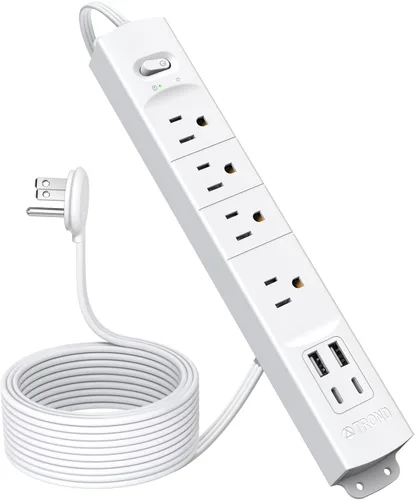 Vista 16 de TROND Regleta de protección contra sobretensiones con USB, enchufe plano ultrafino, cable de extensión de 3 pies de 1625 W, 3 USB A y 1 tipo C, 4