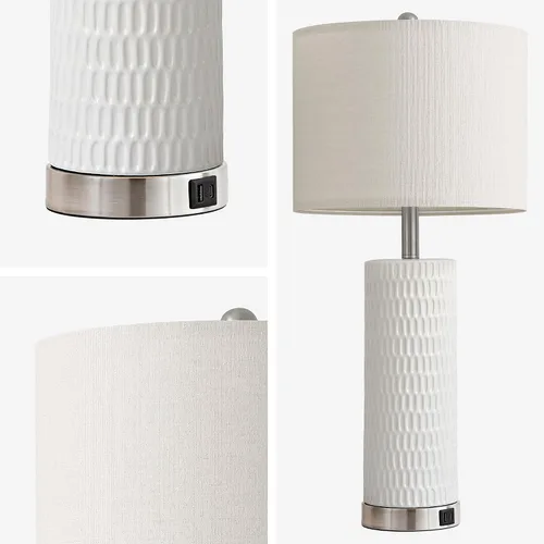 Vista 7 de Reaketon Juego de 2 lámparas blancas de 67.3 cm para recámara, lámparas de mesa modernas para sala de estar con puertos USB C+A, lámparas táctiles