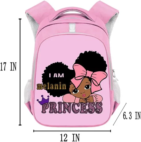 Vista 2 de MZNSDC Conjunto de mochila afroamericana para niña negra, bolsa escolar Afro Girl, caja de almuerzo, estuche de lápices rosa para niñas-F