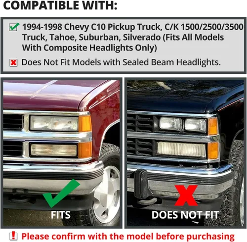 Vista 3 de SPEC-D TUNING Luces delanteras negras + luces de giro + luces de parachoques con tubo LED. Compatible con Chevy C10 C/K Tahoe Suburban de 1994-1998