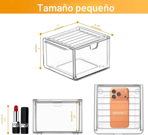 Vista 3 de caktraie Paquete de 6 pequeños cajones apilables para baño, organizador de maquillaje acrílico para baño, contenedores de almacenamiento de plástico