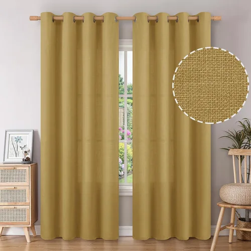 Vista 45 de BGment Cortinas de Lino Beige de 63 Pulgadas de Largo 2 Paneles - Tratamientos para Ventanas con Textura de Arpillera Filtrantes de Luz Cortinas B