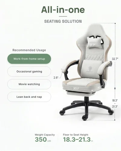 Vista 3 de Silla de juegos Dowinx con tela transpirable, silla de computadora con colchón de resorte de bolsillo, silla de oficina cómoda con almohadilla