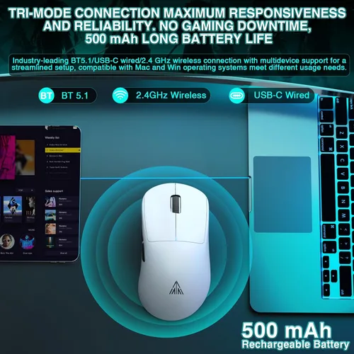 Vista 6 de SOLAKAKA SM850 - Ratón Inalámbrico para Juegos - Botones Programables, DPI Ajustable de 24000, Ratón Inalámbrico para Computadora Ligero