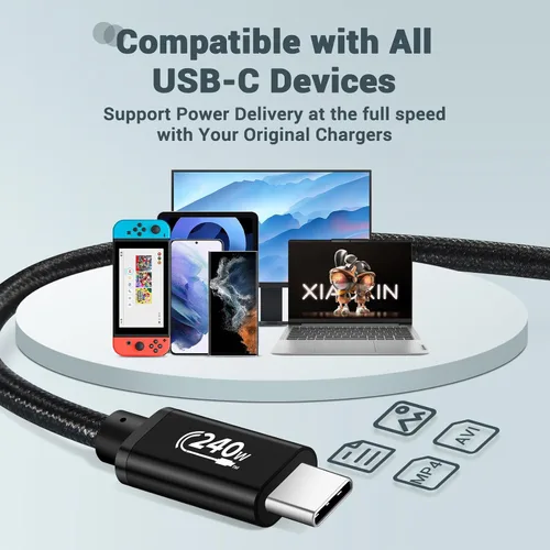 Vista 3 de Cable de datos USB-C (paquete de 2, 240 W), nailon trenzado de 48 V 5 A por RVP+