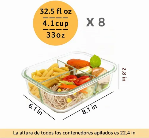 Vista 2 de Paquete de 8 recipientes de vidrio de borosilicato de 36 onzas, 3