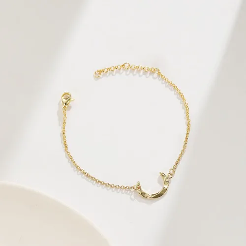 Vista 5 de Collner Pulsera delicada de oro para mujer, chapada en oro de 14 quilates, ligera, pulsera de cadena de espiga de espiga con círculo, dije