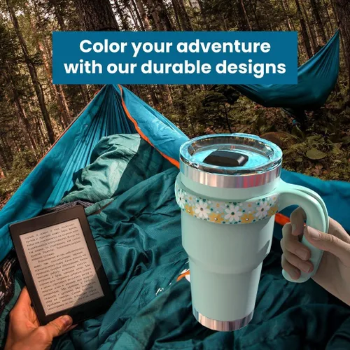 Vista 3 de For YETI Handle - Vaso de 30 onzas, compatible con mango de vaso YETI de 30 onzas, diseño floral pequeño, turquesa, paquete de 1