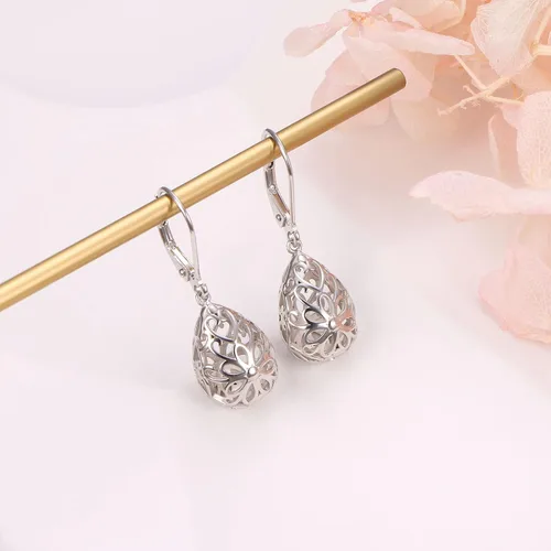 Vista 15 de Aretes colgantes de filigrana de plata de ley 925, margarita, loto, flor de rosa, piedra lunar, lágrima para mujer, nudo celta infinito, margarita