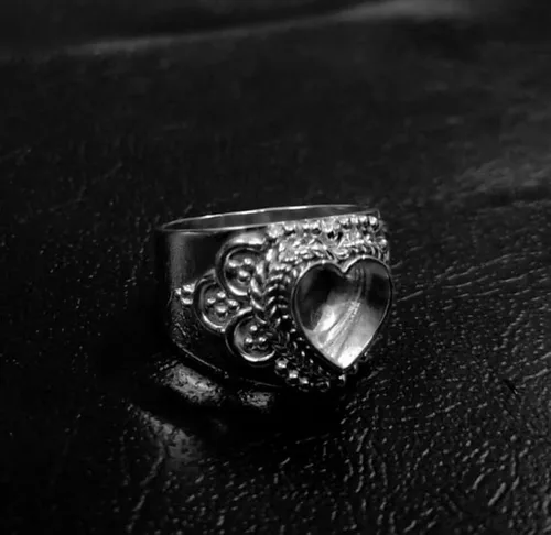Vista 5 de 925 Sterling Silver Heart Shape Handcrafted Bezel Ring Blank Bezel Setting, Blank Ring Base,Ring DIY For Resin Work,Traditional Antique Ring