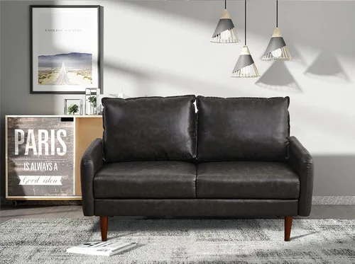 Vista 2 de INSTORY Sofá de dos plazas de cuero moderno Sofá cómodo con patas de madera para sala de estar, oficina, color gris oscuro