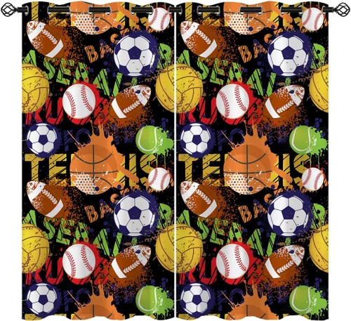 Vista 9 de Cortinas opacas de fútbol americano Sports America para niñas y niños, decoración del hogar, fondo de primer plano de cordones de rugby, cortinas