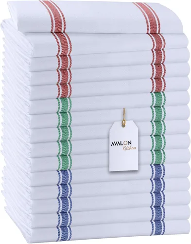Vista 14 de Paquete de 30 paños de cocina de 100 % algodón con rayas azules, paños de cocina de 15 x 25 pulgadas, paños de cocina para lavar platos, trapos