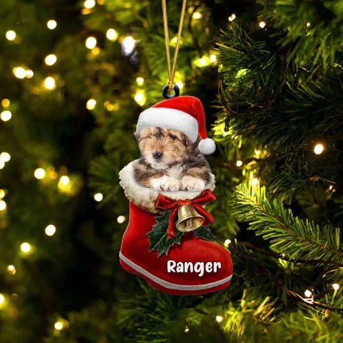 Vista 80 de Amantes de los perros de Navidad – Akita Inu Dog in Santa Boot Adorno de Navidad, adorno personalizado en forma 2D, adorno de Navidad, personaliza