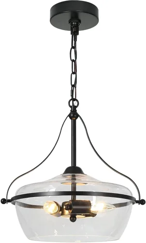 Vista 8 de ZEVNI Candelabro negro de 3 luces, lámpara moderna de mediados de siglo, lámpara colgante de cristal de campana grande para comedor, 14 pulgadas