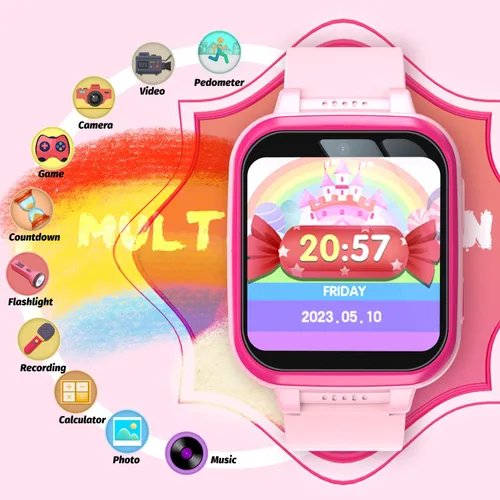 Vista 19 de Reloj inteligente para niños con juegos de rompecabezas, pantalla táctil HD, cámara de video, reproductor de música, podómetro, reloj despertador