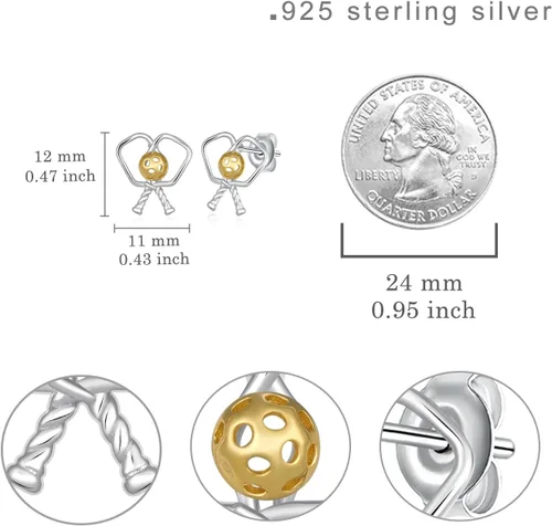 Vista 4 de Aretes de béisbolpickleballbaloncestovoleibolsofbolfútbolbolos S925 de plata esterlina, aretes deportivos para mujeres, joyería deportiva, regalos