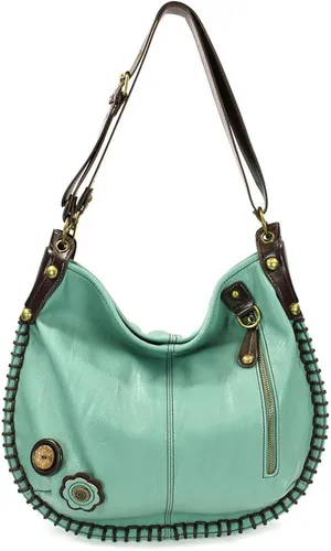 Vista 5 de Chala Bolsos de mano, estilo casual, suave, grande hombro o bolso cruzado con llavero, color verde azulado, Búho