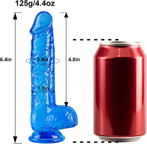 Vista 6 de Consoladro pequeño realista azul de 6.4 pulgadas, consolador delgado y lindo para el punto G y estimulación anal con potente ventosa y bola