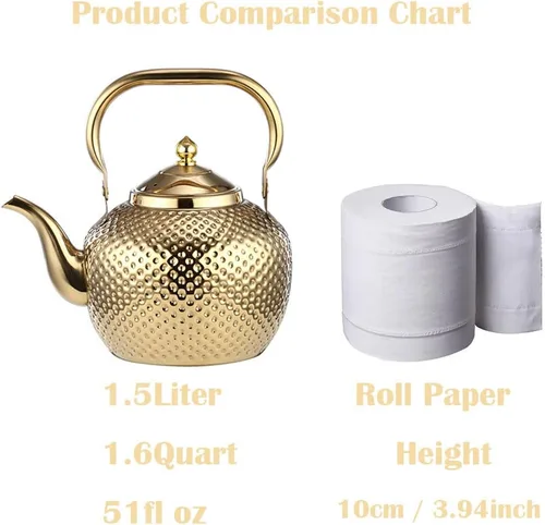 Vista 5 de Tetera con parte superior para estufa, hervidor de té de 1.6 cuartos para estufa, hervidor de agua de acero inoxidable, tetera de café, tetera