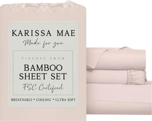 Vista 69 de KARISSA MAE Juego de sábanas de viscosa de bambú de lujo, 100% certificado FSC, refrescante, lujosamente suave, bolsillos profundos de 18 pulgadas