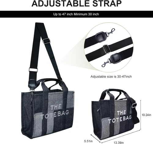 Vista 3 de The Tote Bags para mujer Bolsos de mano personalizados de mezclilla con asa superior, bolsa cruzada para viajes y trabajo