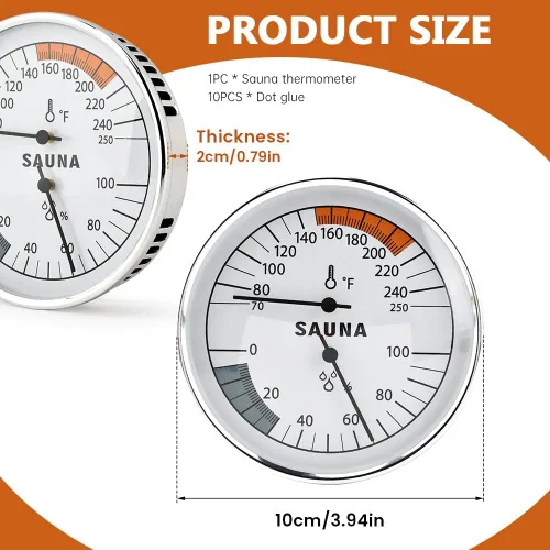 Vista 2 de Termómetro higrómetro de sauna 2 en 1, medidor de temperatura de sauna colgante para temperatura de humedad interior, rango de temperatura 70-250°F