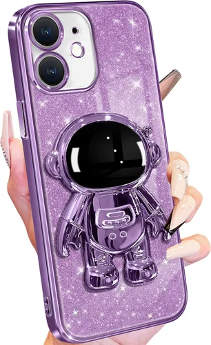 Vista 8 de Buleens Funda para iPhone 11 Pro Max Astronauta, Fundas Transparentes para iPhone 11 ProMax con Papel con Purpurina y Soporte de Astronauta, Mujeres