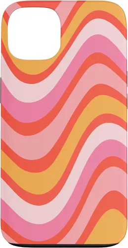 Vista 7 de iPhone 13 Pro Retro Liquid Swirl patrón de líneas onduladas rosa mandarina naranja funda