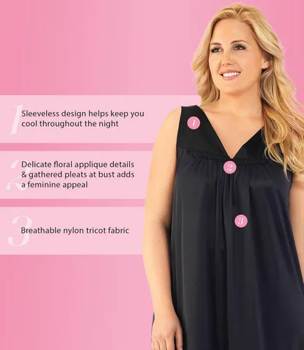 Vista 5 de Exquisite Form Women's 30107 Nylon Tricot Sleeveless Short Knee Length Nightgown