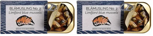 Vista 3 de Fangst Blamuslinger No. 2 Mejillones azules de fiordo limfjord estañados ahumados en aceite de colza prensado en frío 1 lata de 3.53 oz