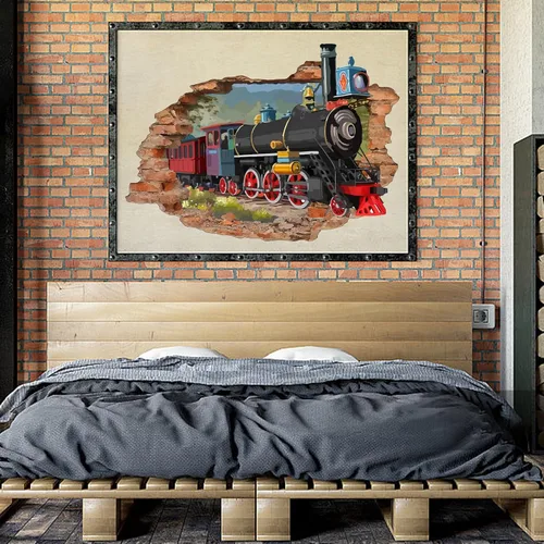 Vista 7 de SUPERDANT Adhesivo de pared de tren retro 3D para despegar y pegar, mural de vinilo para habitación de los niños, dormitorio, sala de estar, sala