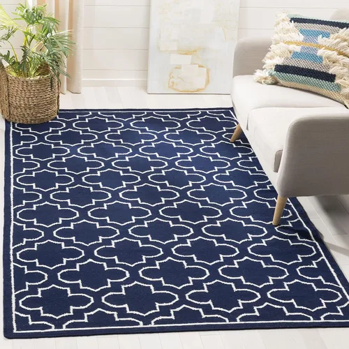 Vista 12 de SAFAVIEH Dhurries Collection DHU625A - Alfombra decorativa de lana de alta calidad hecha a mano de 2 pies 6 pulgadas x 4 pies, azul/marfil