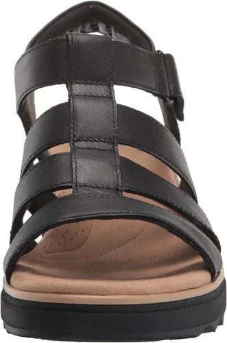 Vista 2 de Clarks Sandalias de cuña Gladiator para mujer, tamaño de plantilla AD, Cuero negro