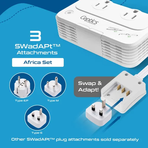 Vista 5 de Ceptics Convertidor de voltaje de Sudáfrica - Convertidor de 200 W de 220 V a 110 V para dispositivos como rizador, alisador, cargadores, enchufe