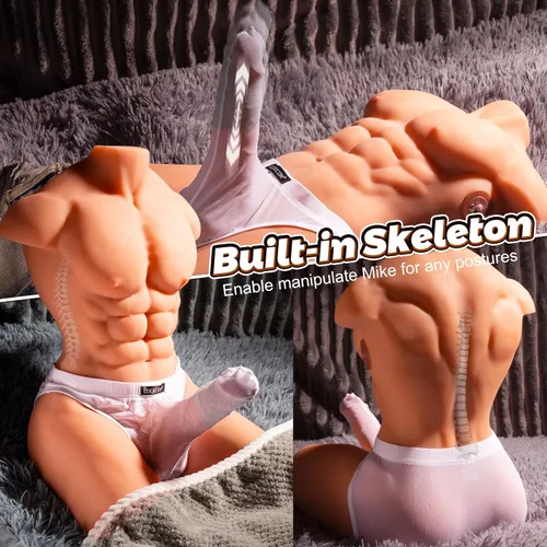 Vista 3 de AUSLOVE Muñeca sexual masculina realista para mujer, muñecas sexuales musculares de 22 libras, torso con consolador de empuje y vibración, juguetes
