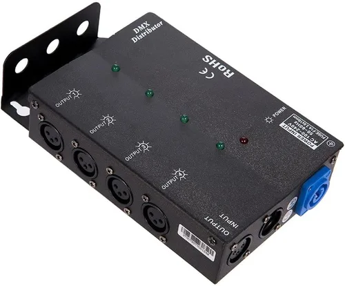 Vista 4 de MFL. Distribuidor de amplificador divisor DMX aislado de 4 vías con salidas de 3 pines