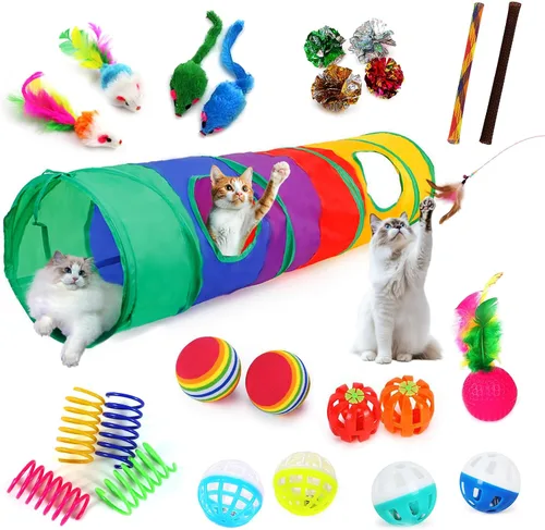 Vista 8 de iCAGY Juego de 25 juguetes para gatos, túnel de juguete para gatos