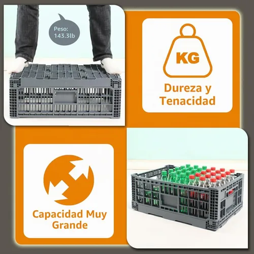 Vista 3 de Contenedor de almacenamiento plegable contene, caja de almacenamiento de plástico resistente de transferencia de 52 litros, cajas de leche