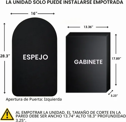 Vista 3 de Botiquín de baño empotrado en arco dorado cepillado con espejo de acero inoxidable con marco de metal rectangular con espejo de 16 x 28.3 pulgadas
