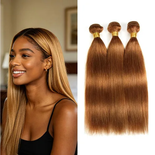 Vista 270 de P4613 Cabello humano rizado onda profunda marrón y paquetes mixtos 8 10 12 P4613 Ombre Marrón-Rubio-DP