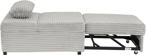 Vista 20 de Powell McCory - Sofá cama extensible tapizado de pana gris claro con almohada