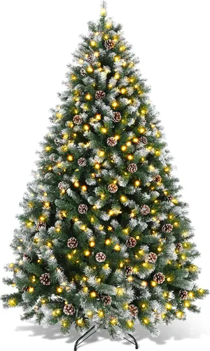Vista 11 de Árbol de Navidad artificial preiluminado con control remoto, 6 pies Luces verdes y de cambio