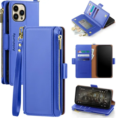 Vista 13 de Antsturdy - Funda cruzada tipo cartera para iPhone 12 Pro Max, color negro RFID Blocking,PU Leather Flip Cover,Kickstand,with Credit Card